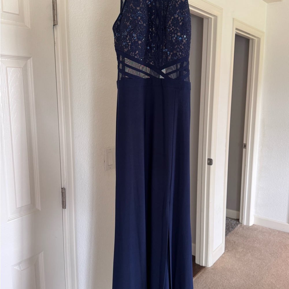 Elegant Navy Lace Gown